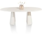 lund, borðstofuborð oval 210 x 120 sm – stone–skin – keilulaga fótur - nebbia