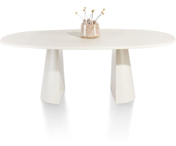 lund, borðstofuborð oval 210 x 120 sm – stone–skin – keilulaga fótur - nebbia