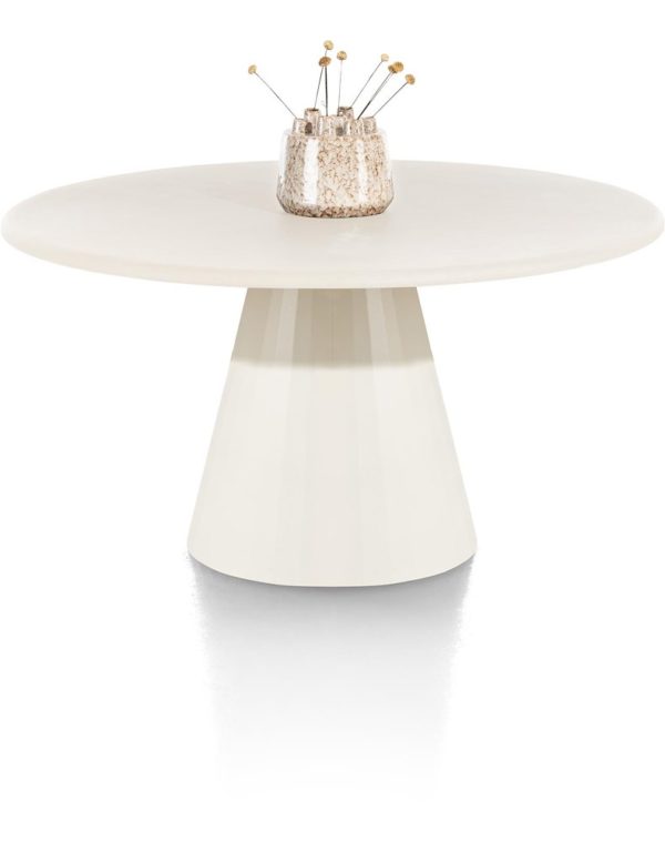 lund, borðstofuborð hringlaga 140 sm – stone–skin – keilulaga fótur - nebbia