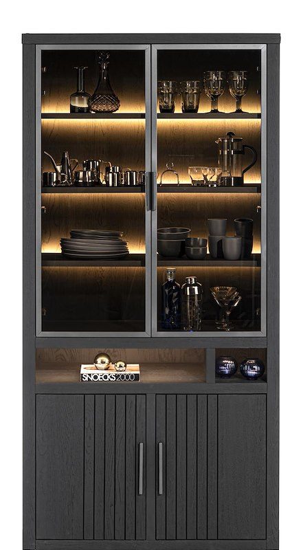 Pavie, glerskápur 100 sm - 2-glerhurðir + 2-hurðir + 2-hólf (+ LED)