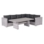 TENNESSEE, Hornsófasett + Lounge/Dining borð - Cloudy Grey